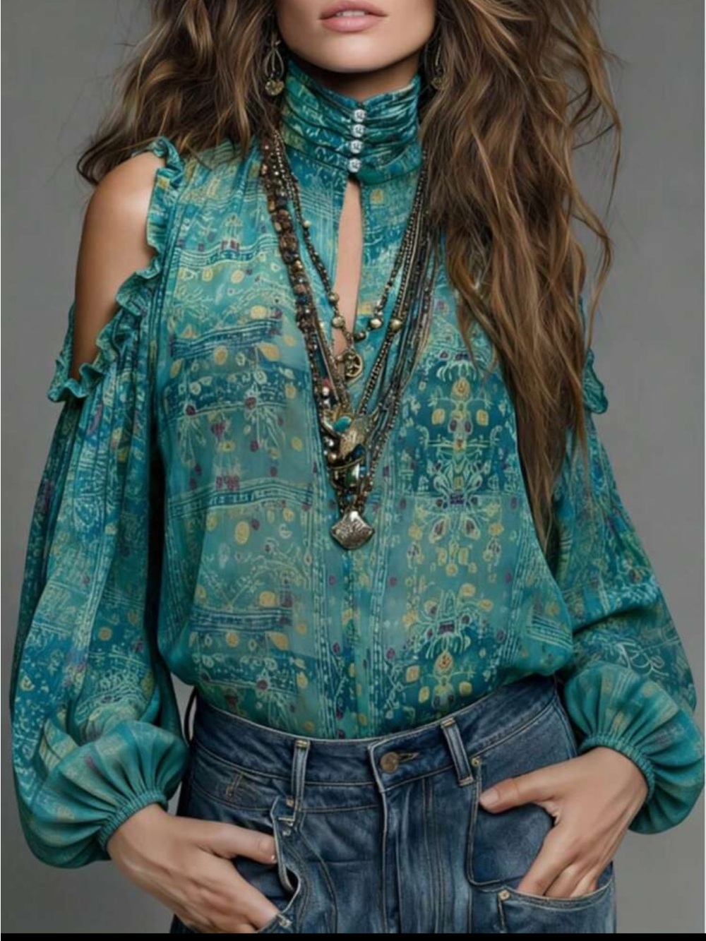 Boho Chiffon Sheer Cold Shoulder Top Shirt Blouse